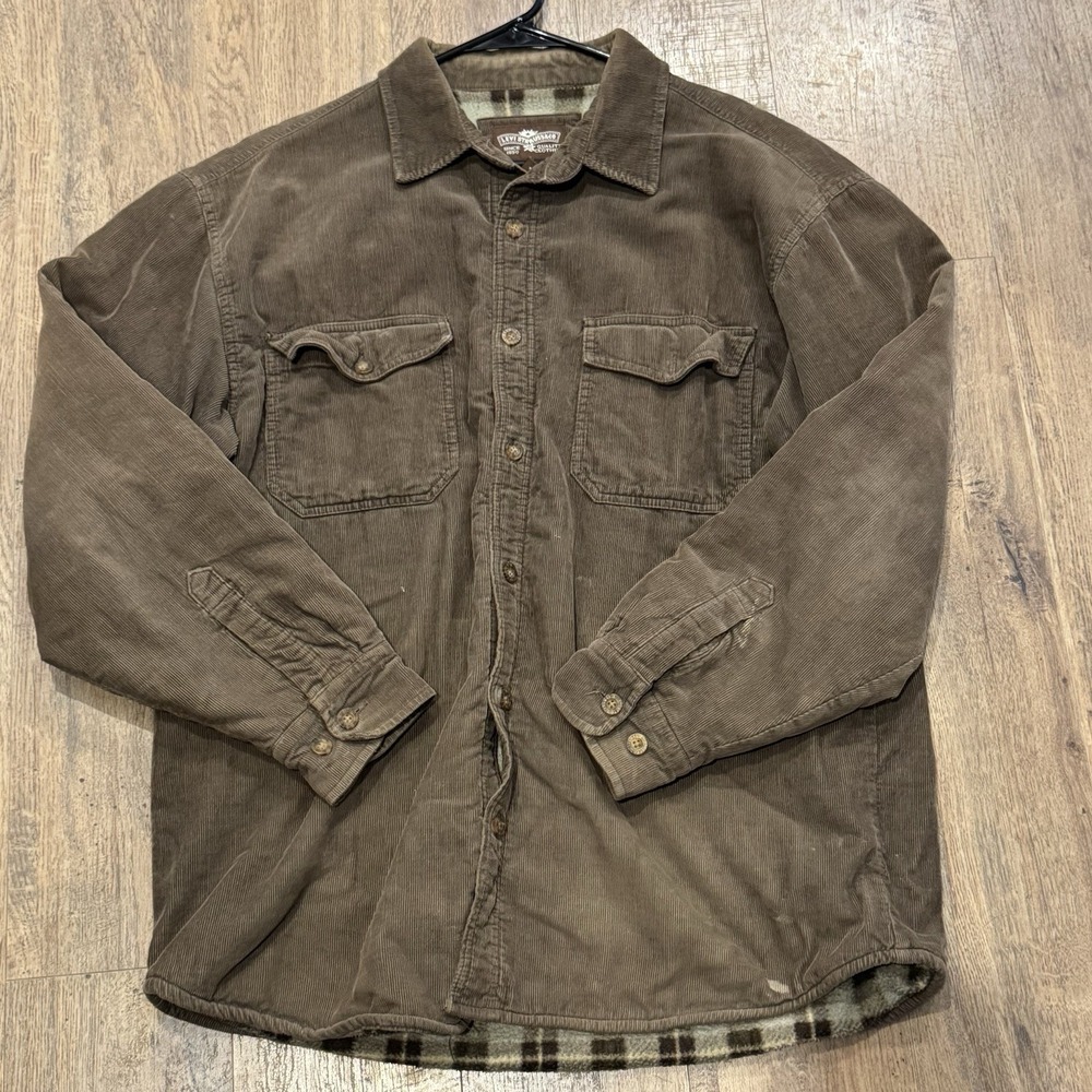 Vintage Y2K Levis Shirt Jacket Men L Brown Corduroy Plaid Fleece Lined Workwear